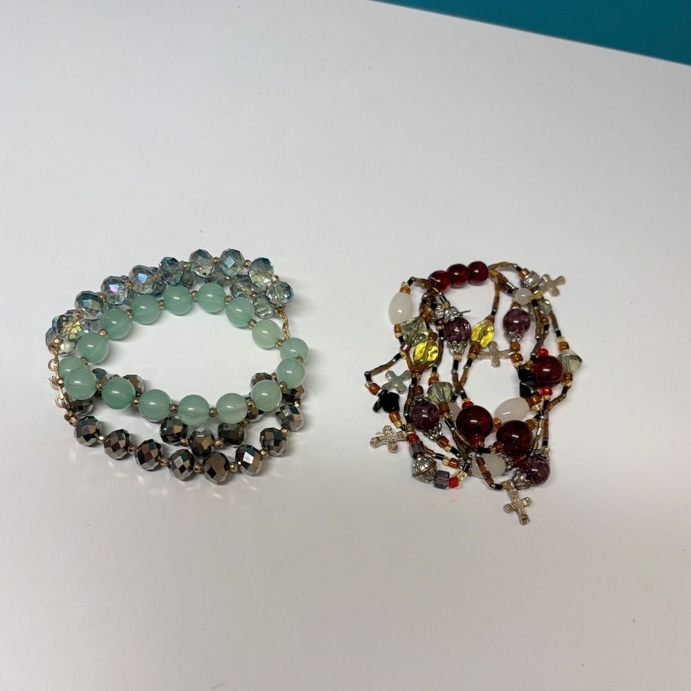 Bohemian Beaded Bracelet Lot Cross Charm Multi Strand Necklace Stretchβ Bracelet